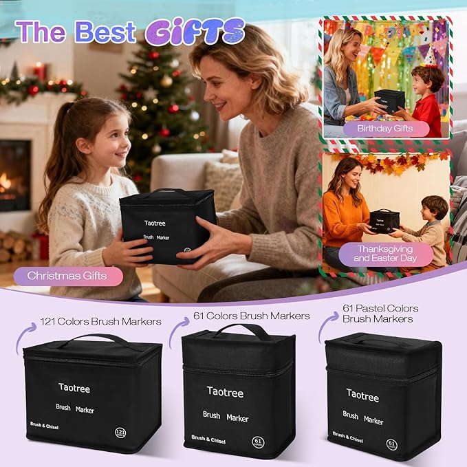 Taotree Alcohol Brush Markers Art Supplies, 121 Colors Dual Tip Art Coloring Markers Pens, Brush & Chisel Tip Sketch Pens, Drawing Supplies Gift for Artist Adult Coloring Book Painting, Sketching