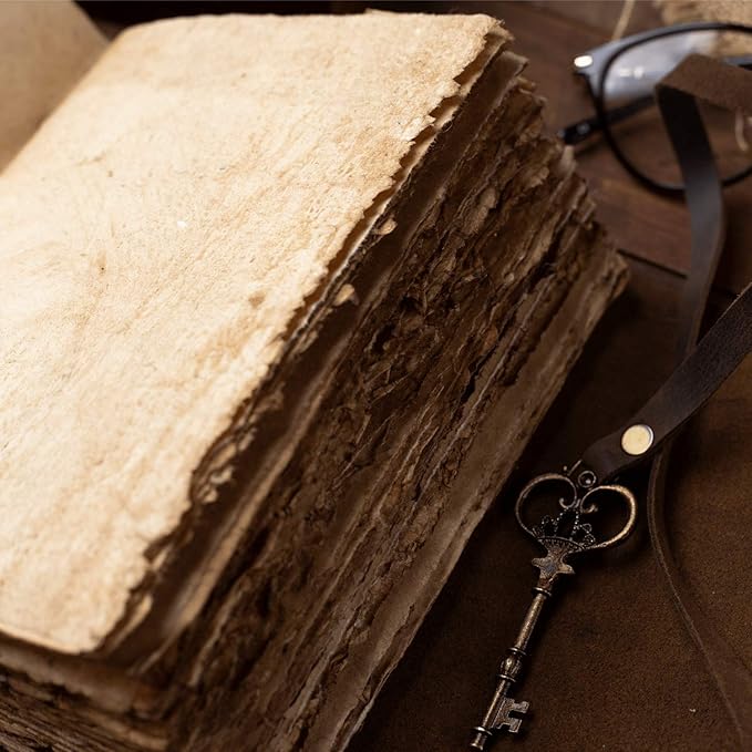 Vintage Leather Journal - Antique Handmade Deckle Edge Vintage Paper Leather Bound Journal - Book of Shadows Journal - Leather Sketchbook - Drawing Journal - Great Gift (Vintage Brown, 9"x6")