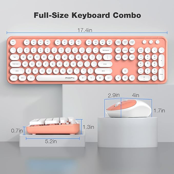 MOFII Wireless Keyboard and Mouse Combo, Computer Full Size 2.4G Plug and Play Wireless Typewriter Retro Round Keyboard and Mouse Set for Windows, Computer, Desktop, PC, Notebook - (Light Orange)