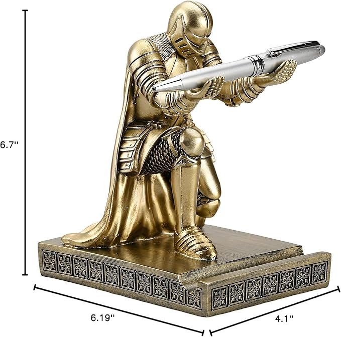 Windbreaker Soldier Knight Pen Holder Personalized Desk Accessory, Mobile Phone & Gaming Controller Holder, Device Stand Gift for Medieval Enthusiasts (Bronze)