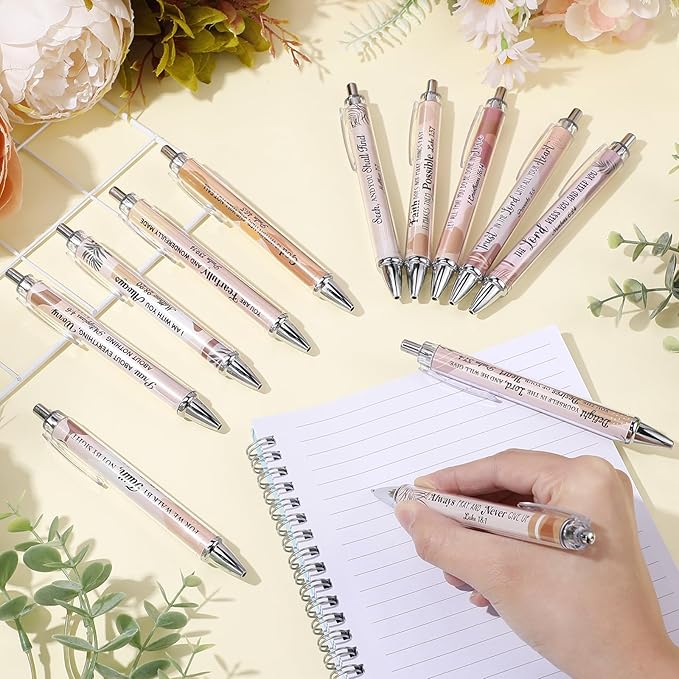 12 Pcs Christmas Bible Verse Ballpoint Pen Boho Christian Pens for Women Inspirational Quotes Smooth Writing Pen 1.00 mm Black Ink Ballpoint Christian Gift for Office Supplies