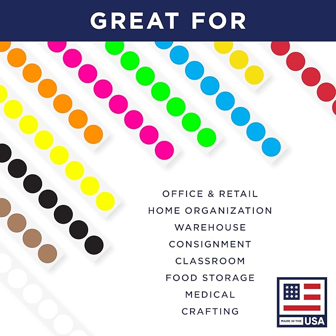 Fluorescent Orange 1-Inch Circle Dot Stickers – 1,000 Round Adhesive Labels per Roll, Colored Stickers for Garage Sale Price Tags, Classroom, Inventory, Office & Yard Sale Supplies, Made in USA