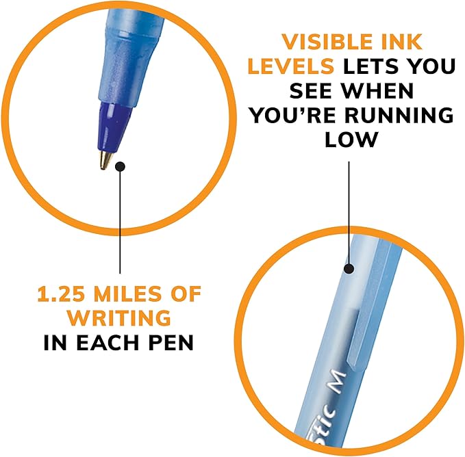 BIC Round Stic Xtra Life Blue Ballpoint Pens, Medium Point (1.0mm), 12-Count Pack of Bulk Pens, Flexible Round Barrel for Writing Comfort, No. 1 Selling Ballpoint Pens