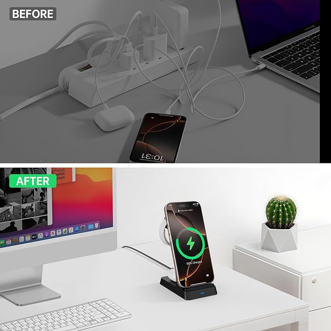 2025 3 in 1 Charging Station Fast Charging for iPhone,Wireless Charger for iPhone 17 16e 16 15 14 13 12 11 X Pro Max & Apple Watch - Wireless Charging Station for AirPods 4 3 2 Pro