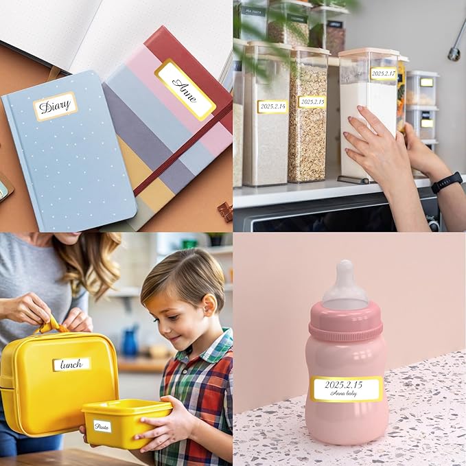 Gold Labels Stickers, Removable Blank Labels Gold Border, Self-Adhesive Rectangular Stickers Water/Oil/Tear Resistant for Storage, Classroom, Home (2 Size, 300 Sheet)