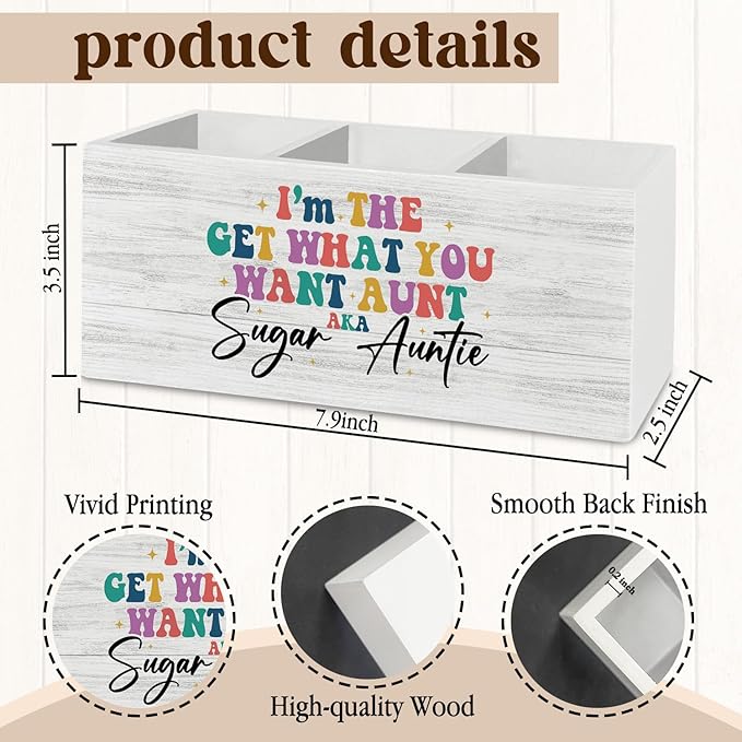 Auntie Gifts for Women Pen Pencil Holder Organizer for Desk Accessories, Best Auntie Gifts for Christmas from Niece Nephew Wooden Box Sign Desk Decor for Home Office Decoration