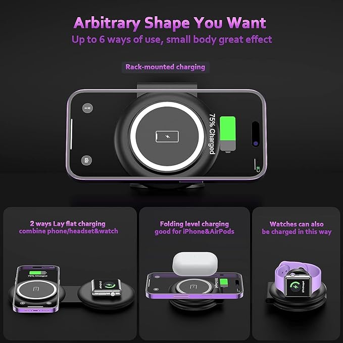 UCOMX Nano Mini Magnetic 2 in 1 Wireless Charger,Traveler Wireless Folding Charging Station,Compatible for iPhone 12/13/14/15/16Pro Max,AirPods Pro,iWatch Ultra,Travel Charger for Multple Devices