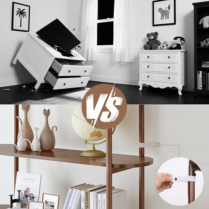 79" Tall Arched Bookshelf with Sliding Tambour Doors, Mid Century Modern Curved Bookcase Cabinet with Storage, 4-Tier Open Display Storage Shelf for Home Office,Living Room (Walnut, 79inch)