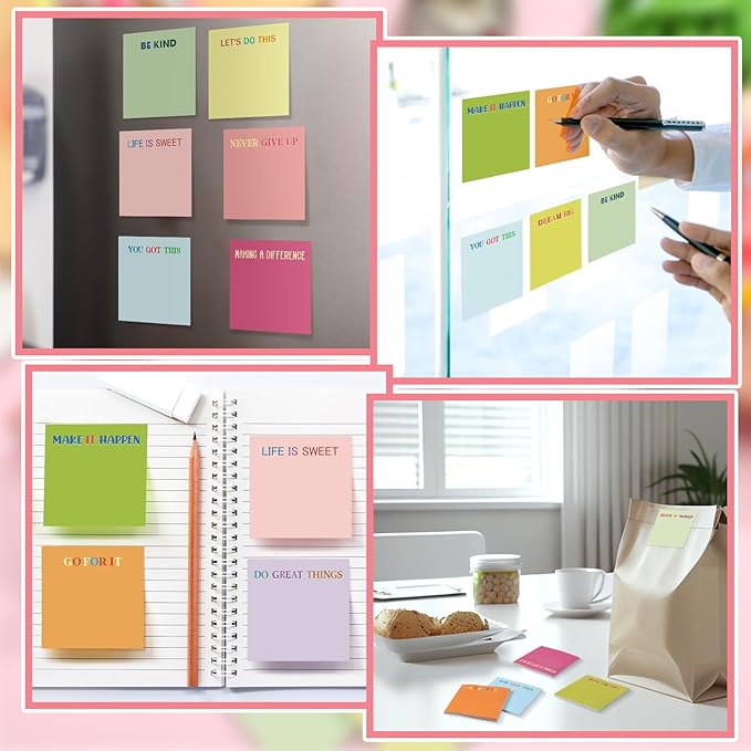 Yinder 24 Pcs Inspirational Sticky Notes Christmas Stocking Stuffers Motivational Sticky Notes Pad Employee Appreciation Gift Bulk for Teacher Nurse Coworker Office 3 x 3'' (Motivational,Macaroon)