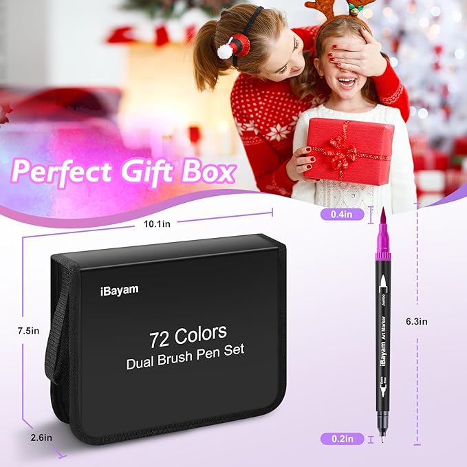 iBayam Art Markers Set, 72 Colors Dual Tip Brush Pens for Adult Coloring Book, Note-Taking, Calligraphy, Journaling, Sketching & Lettering, with Gift Case for Kids Adult Teens School Art Supplies