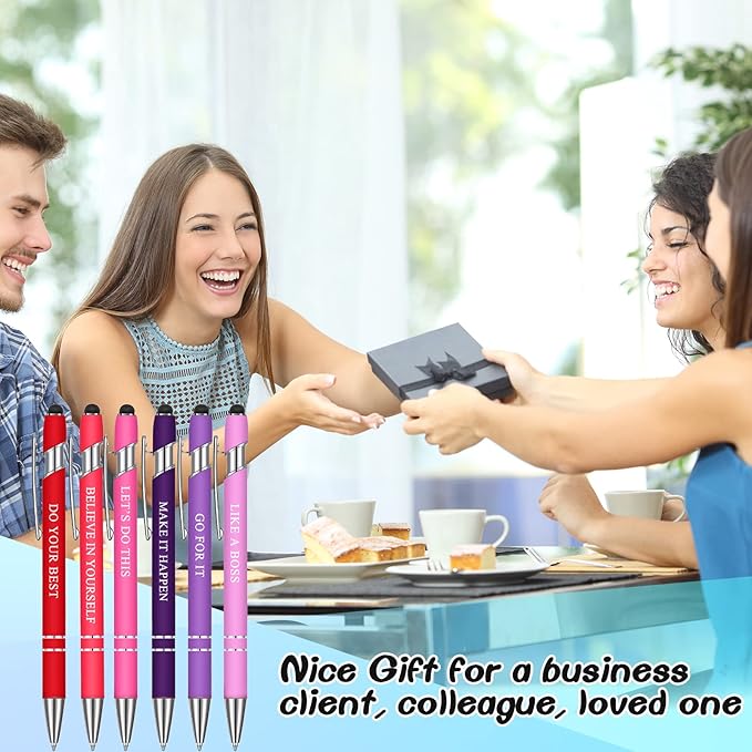 Zonon 12 Pcs Inspirational Pens Bulk Funny Ballpoint Pen with Stylus Tip Motivational Gifts for Christmas Teacher Coworkers Nurse School Office Supplies(Pink Purple Colors,Boss Lady)