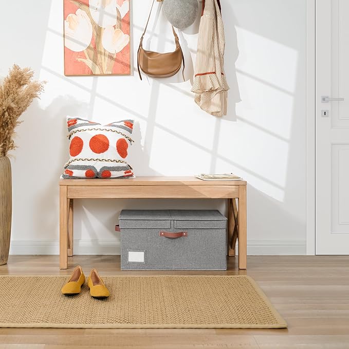 GRANNY SAYS Large Storage Bins with Lids, Decorative Storage Boxes, Collapsible Fabric Storage Bins with Double-Open Lid and Divider, 63L Linen Sorage for Closet, Dark Gray