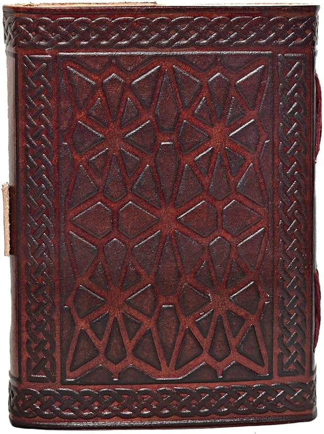 cuero 3 Moon Blue Lapiz Embossed Vintage Leather Journal | 240 Pages of Antique Handmade Deckle Edge Vintage Paper, Leather Sketchbook, Drawing Journal, Great Gift (9 inch 12 inch, brown)