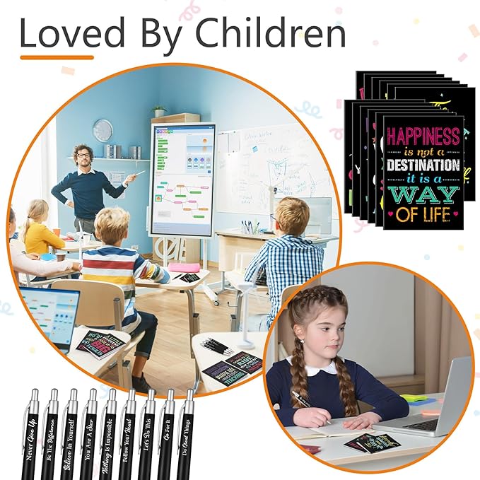 Yeaqee 72 Pcs Motivational Pens Notepads Gifts Set Inspirational Quote Ballpoint Pen Small Notebook Mini Journal Bulk Present Idea for Teacher Coworker Gifts Women Office School(Inspirational)