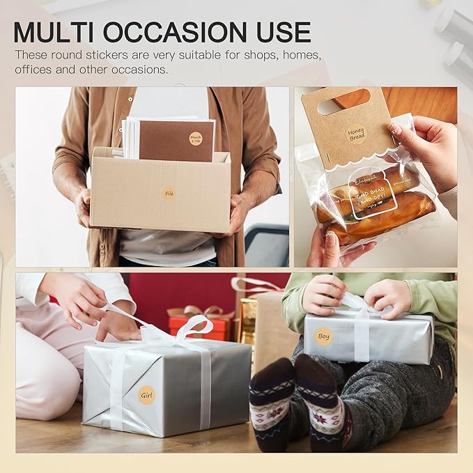 PARLAIM 1 Inch Round Permanent Adhesive Color-Code Dot Stickers,1000 per Roll dots Label Dispenser Box,Kraft Circle Stickers Label for Office Home