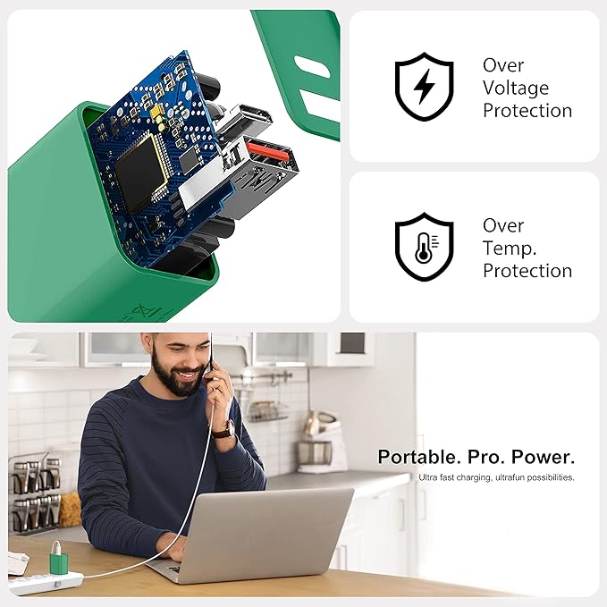 20W USB C Fast Charger, 3Pack Durable Dual Port PD 3.0 with USB A Wall Charger Block for iPhone, iPad Pro, AirPods Pro, Samsung Galaxy, Motorola, LG, Google Pixel Brick Plug Power Adapter(Green)