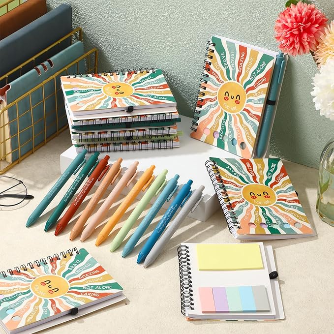 Janlaugh 30 set Inspirational Notebooks Gift Bulk for Women Mental Health Notebook with Sticky Note Motivational Ballpoint Pen Employee Psychology Pocket Journal for Medical Assistant Teacher Student