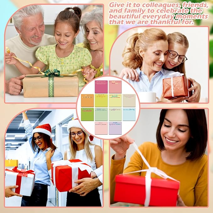 Yinder 24 Pcs Employee Appreciation Sticky Notes Xmas Gift Bulk Motivation Note Pads Mini Inspirational Note Gift for Teacher Nurse Staff Coworker Office Supply 3 x 3'' (Appreciation,Macaron)