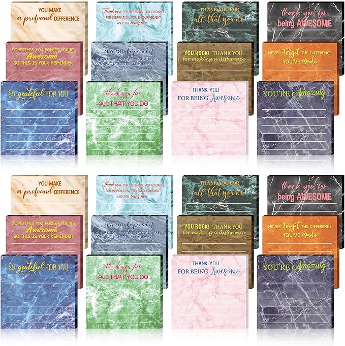 Yinder 24 Pcs Employee Appreciation Sticky Notes Xmas Gift Bulk Motivation Note Pads Mini Inspirational Note Gift for Teacher Nurse Staff Coworker Office Supply 3 x 3'' (Appreciation,Marble)
