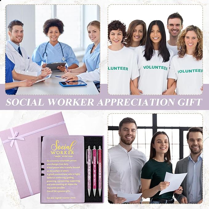 5 Pcs Employee Appreciation Gift Leather Journal Notebook 3 Ballpoint Pens with Box Thank You for Boss Emergency Nurses Medical Assistant Lady Coworker Teacher Social Worker(Purple)