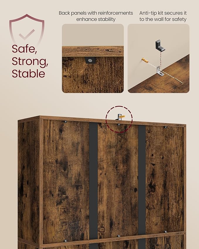 VASAGLE Custos Collection - Bookshelf, 4-Tier Bookcase, Book Shelf, Open Storage Shelf, 9.4 x 31.5 x 42.5 Inches, for Living Room, Home Office, Dining Room, Rustic Brown ULBC174K01