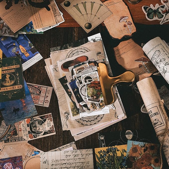 200PCS Vintage Scrapbooking Supplies Kit for Journaling,Bullet Journals Junk Journal Planners Aesthetic Cottagecore Room Decor Wall Art Collage Album(Artistic)