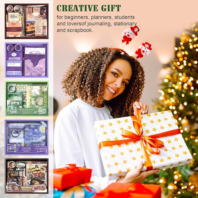 Scrapbooking Supplies Kit, Vintage Aesthetic Scrapbook Kit, Junk Journal Supplies with Scrapbook Stickers Paper, Journaling Supplies, Birthday Craft Gift for Adult Teen Girls Kid, Mist Island Poems