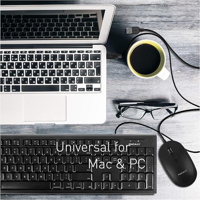 Macally Computer Mouse Wired, Silent USB Mice - Slim & Compact USB for Apple Mac or Windows PC Laptop/Desktop - Designed with Optical Sensor & DPI Switch - Simple - Black