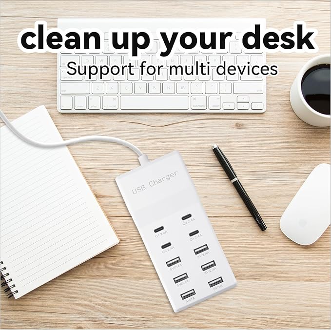 USB Charging Station Block with 10-Port (6 USB-A Port & 4 USB-C Port),USB Power Strip for Smart Phone Tablet Laptop Computer(2 Pcs)