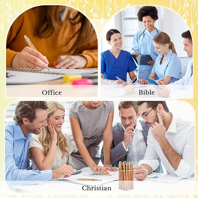 10 Pcs Inspirational Bamboo Pens Flower Ballpoint Pens Bulk with Black Ink Employee Appreciation Thank You Gift for Women Men Coworker Staff Christmas School Office Party Favors Supplies