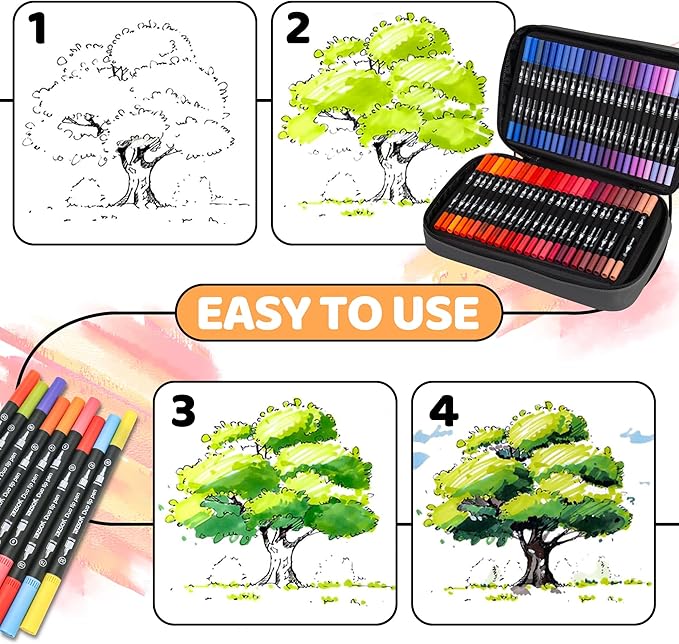 200 Colors Markers for Adult Coloring Books No Bleeding - Duo Tip Art Pens, Fine & Brush Coloring Marker for Adult Calligraphy, Illustration, Cards Drawing, Note taking Lettering, Journaling