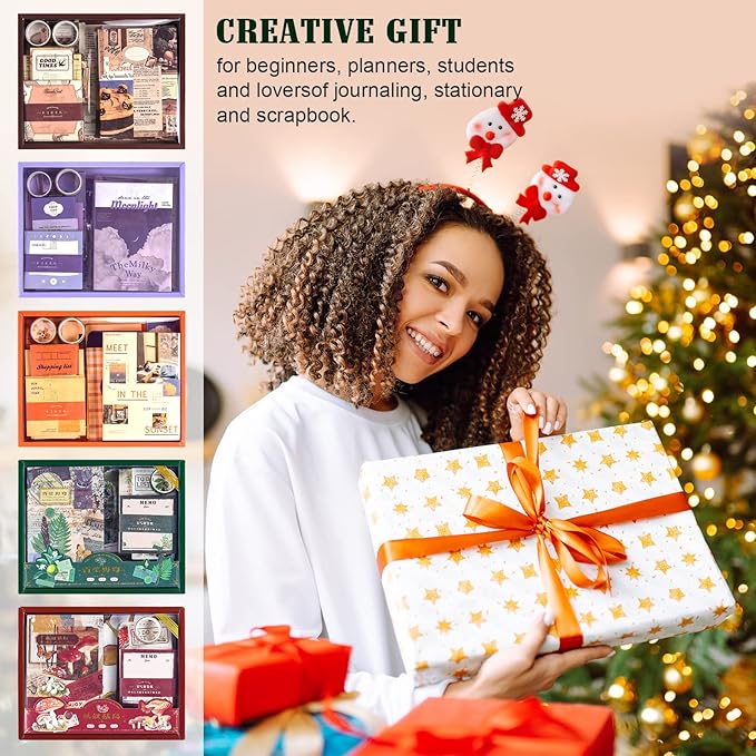 Scrapbooking Supplies Kit, Vintage Aesthetic Scrapbook Kit, Junk Journal Supplies with Scrapbooking Paper A6 Grid Notebook, Journaling Supplies, Birthday Craft Gift for Adult Teen Girl Kid, Botanical