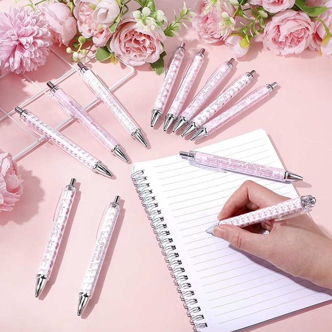 12 Pcs Christmas Christian Pens for Women Bible Verse Ballpoint Pen Christian Gift Inspirational Quotes Pink Bow Smooth Writing 1.00 mm Black Ink Pen for Office Supplies