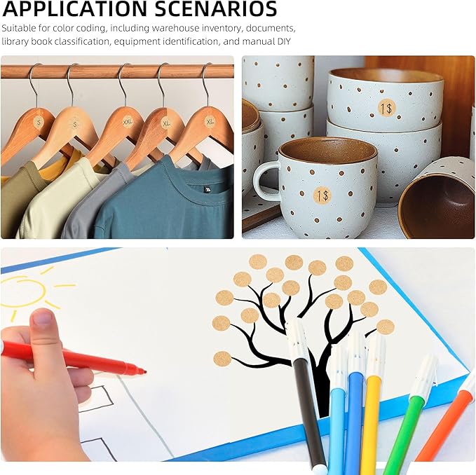 1/2 Inch Small Round Kraft Paper Sticker Dots,1000 Pcs Circle Color Coding Labels Sticker Roll in Dispenser Box for Home,Office, Student Classroom Tiny Dot Label