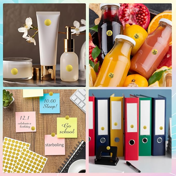 Dot Stickers - 1/2 Inch Gold Circle Labels, 1400pcs Writable Color Coding, Round Labeling for Office, Classroom, Garage Sale