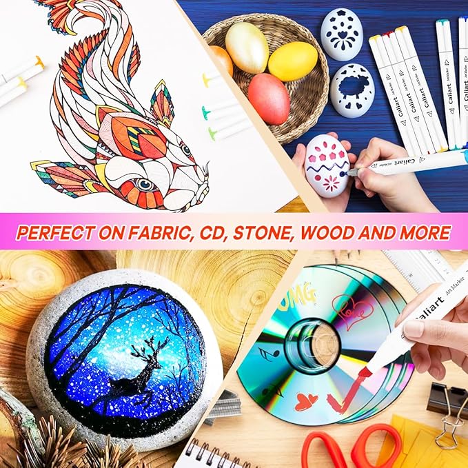 Caliart 121 Colors Alcohol Based Markers, Dual Tip Art Marker Set Chisel & Fine, Permanent Colored Pens for Adults Coloring Book Artists Sketch Illustration Drawing Supplies Gifts