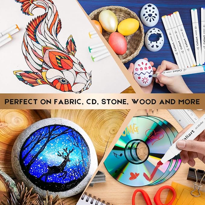 Caliart Alcohol Markers Brush Tip, 51 Colors Dual Tip Artists Coloring Markers Set Brush & Fine, Permanent Alcohol Based Colored Sketch Pens, Art Supplies Gifts for Adults Illustration Drawing