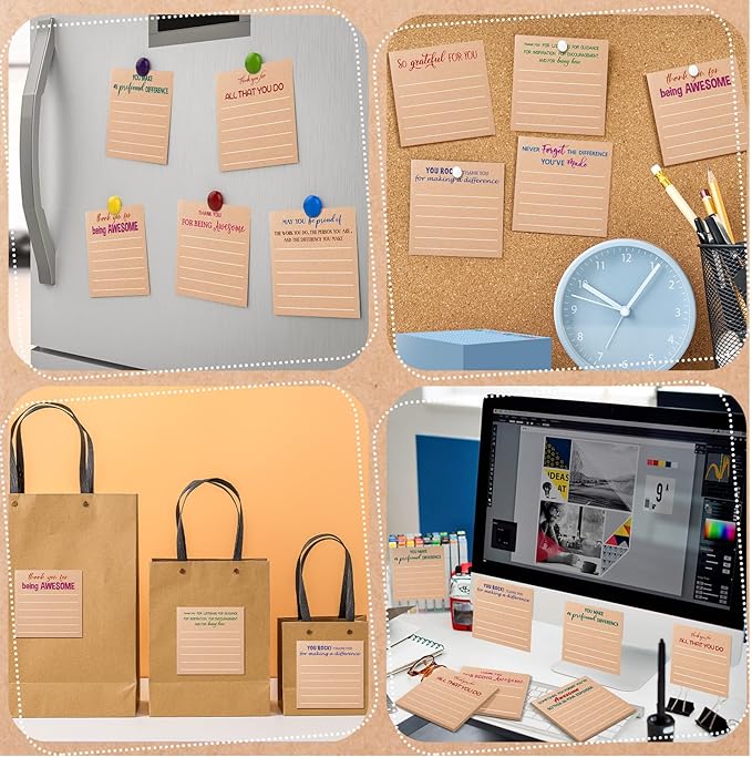 Yinder 24 Pcs Employee Appreciation Sticky Notes Xmas Gift Bulk Motivation Note Pads Mini Inspirational Note Gift for Teacher Nurse Staff Coworker Office Supply 3 x 3'' (Appreciation,Kraft Color)