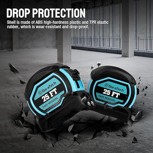 DURATECH Magnetic Tape Measure 25FT with Fractions 1/8, Retractable Measuring Tape, Easy to Read Both Side Measurement Tape, Magnetic Hook and Shock Absorbent Case for Construction, Carpenter