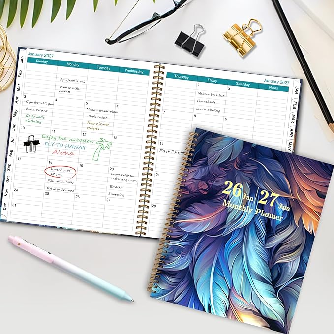 2026 Monthly Planner - 18 Month Planner 2026-2027 Jan. 2026 - Jun. 2027 Academic Planners 9" x 11", Large Monthly Planners with Double-Sided Pocket, Spiral Bound 18-Month for Women, Men