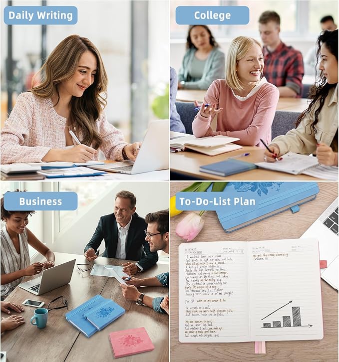 Lined Journal Notebook 365 Pages, A5 Leather Journals for Writing Women & Men, Hardcover Notebook with 100GSM Thick Paper, Daily Journal Notebook for Travel, Work, School, Note Taking, College Ruled