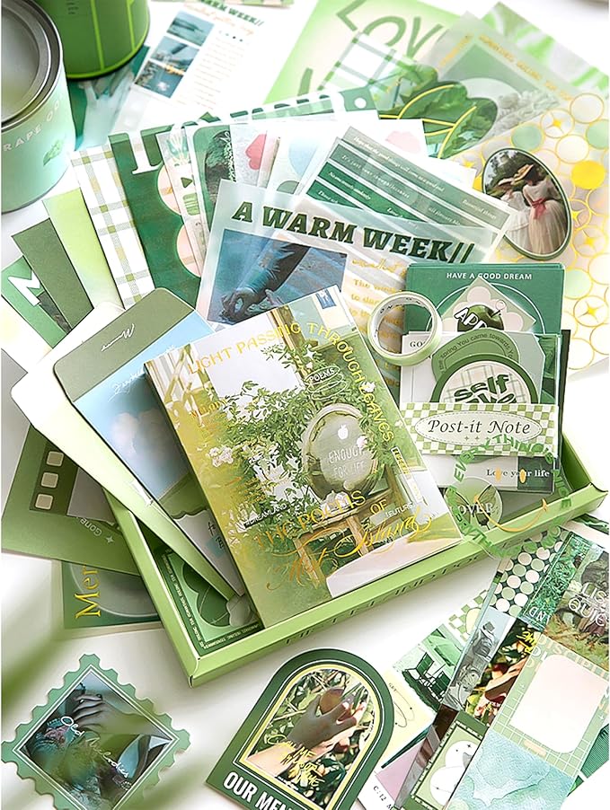 Aromoty Scrapbooking Supplies Kit, Garden Cottage Aesthetic Vintage Scrapbook Kit for Bullet Junk Journal A6 Grid Notebook Journaling Supplies Flower DIY Craft Birthday Gifts for Women Kid Teen Girl