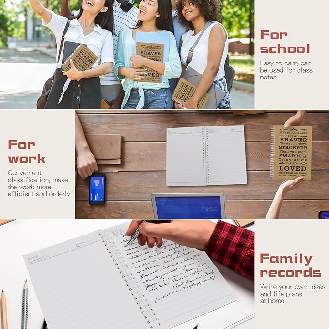 4Pcs A5 Spiral Notebook,Inspirational Journal,Motivational Journal for Women Men,100 Pages Lined Spiral Journal Notebook College Ruled Daily Diary for School,Travel,Business,Work (4Pcs Always-Brown)