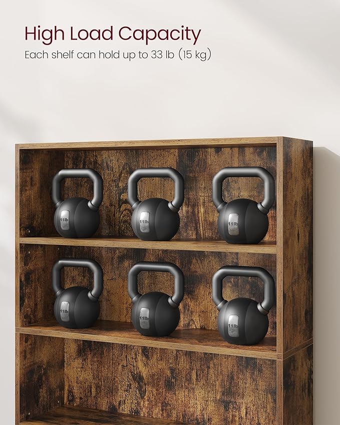 VASAGLE Set of 2 Bookshelves, 30 Inches Wide, 5-Tier Open Bookcases with Adjustable Storage Shelves, Floor Standing Units, Rustic Brown ULBC175X01-2