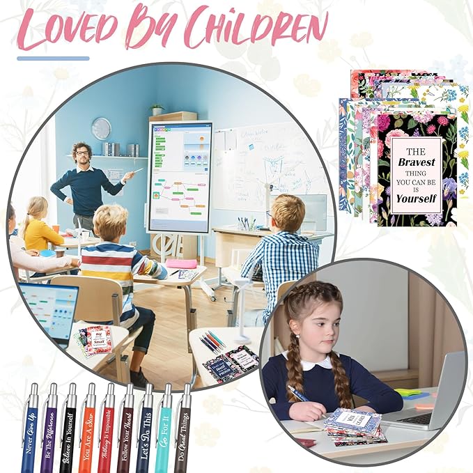 Yeaqee 72 Pcs Motivational Pens Notepads Gifts Set Inspirational Quote Ballpoint Pen Small Notebook Mini Journal Bulk Present Idea for Teacher Coworker Gifts Women Office School(Inspiring)