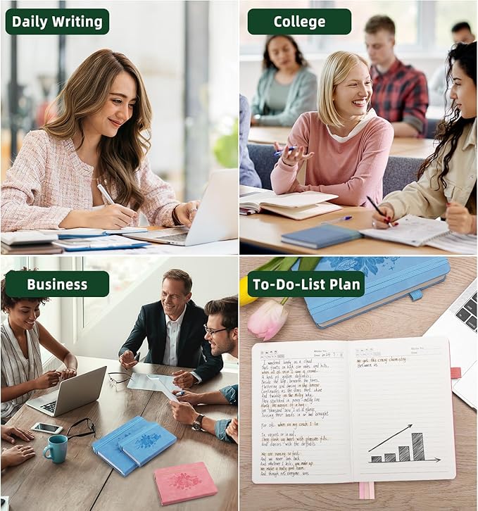 Lined Journal Notebook 365 Pages, A5 Leather Journals for Writing Women & Men, Hardcover Notebook with 100GSM Thick Paper, Daily Journal Notebook for Travel, Work, School, Note Taking, College Ruled