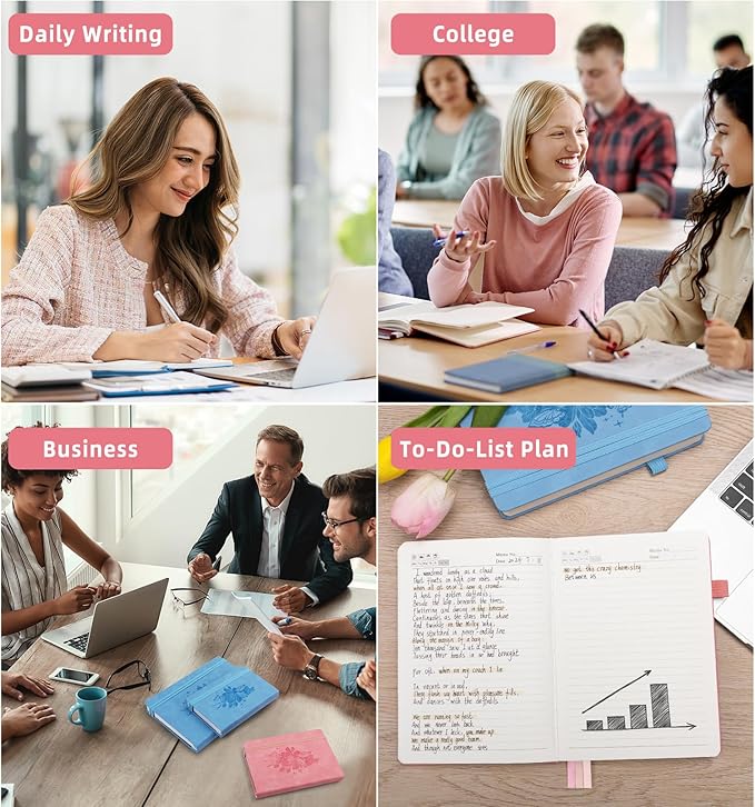 Lined Journal Notebook 365 Pages, B5 Leather Journals for Writing Women & Men, Hardcover Notebook with 100GSM Thick Paper, Daily Journal Notebook for Travel, Work, School, Note Taking, College Ruled