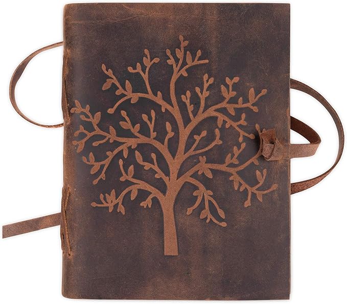moonster Leather Journal Lined Notebook - Embossed Tree of Life, 8 x 6 Inches Diary, Leather bound Journal for Women - 400 Pages College Ruled Paper - Inspirational Gifts Leather Notebook