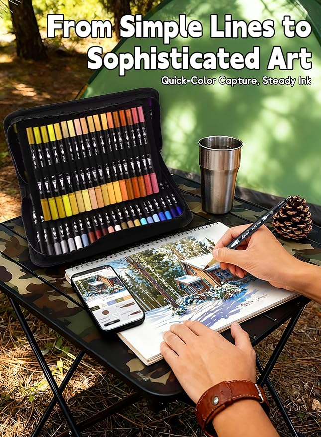 100 Colors Dual Brush Markers, Fine and Brush Tips Numbered Pens with App, for Adults and Kids, Coloring Book Bullet Journaling Note Taking Planner Hand Lettering Calligraphy Drawing Art Supplies Kit