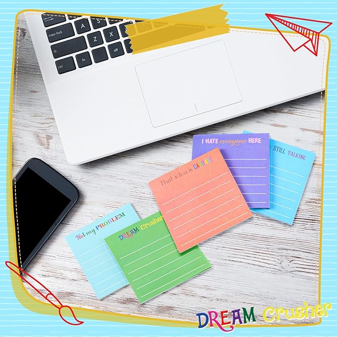 Yinder 24 Pcs Inspirational Sticky Notes Christmas Stocking Stuffers Motivational Sticky Notes Pad Employee Appreciation Gift Bulk for Teacher Nurse Coworker Office 3 x 3'' (Funny,Dark Color)